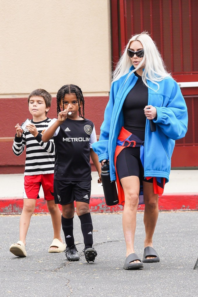 Kim Kardashian with her son and nephew