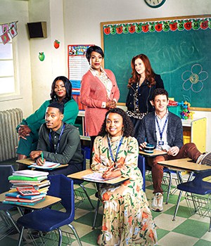 ABBOTT ELEMENTARY - ABC's "Abbott Elementary" stars Tyler James Williams as Gregory, Janelle James as Ava, Quinta Brunson as Janine, Sheryl Lee Ralph as Barbara, Chris Perfetti as Jacob, and Lisa Ann Walter as Melissa. (ABC/Pamela Littky)