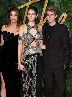 Cindy Crawford poses with her daughter, kaia Gerber, and son, Presley Gerber