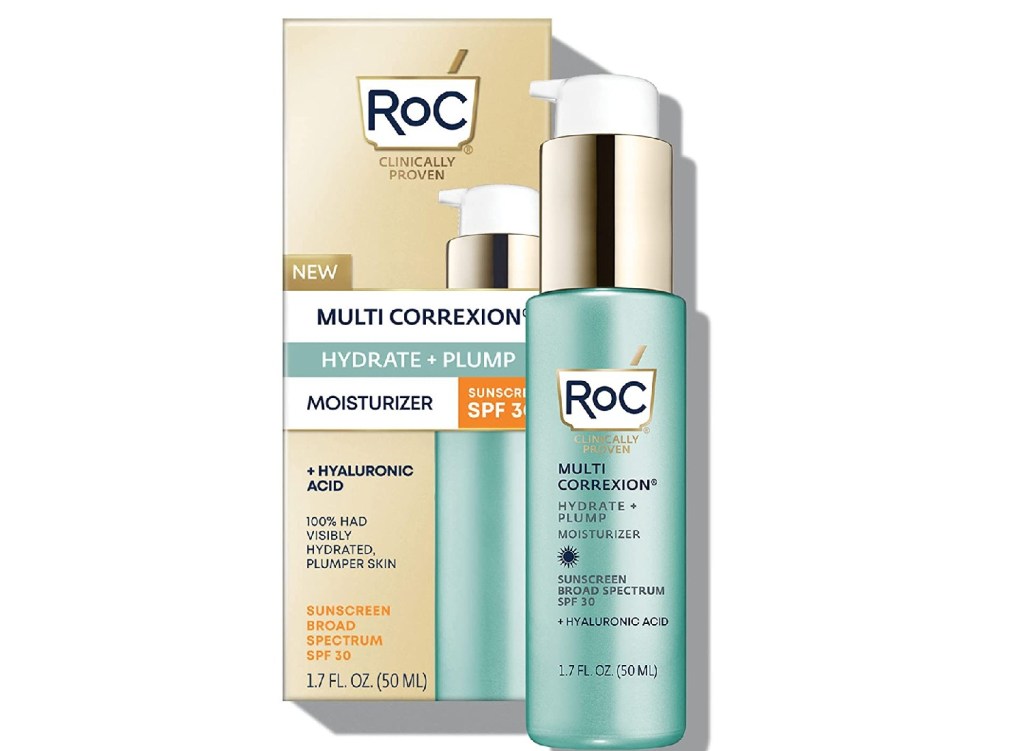 A bottle of ROC moisturizer