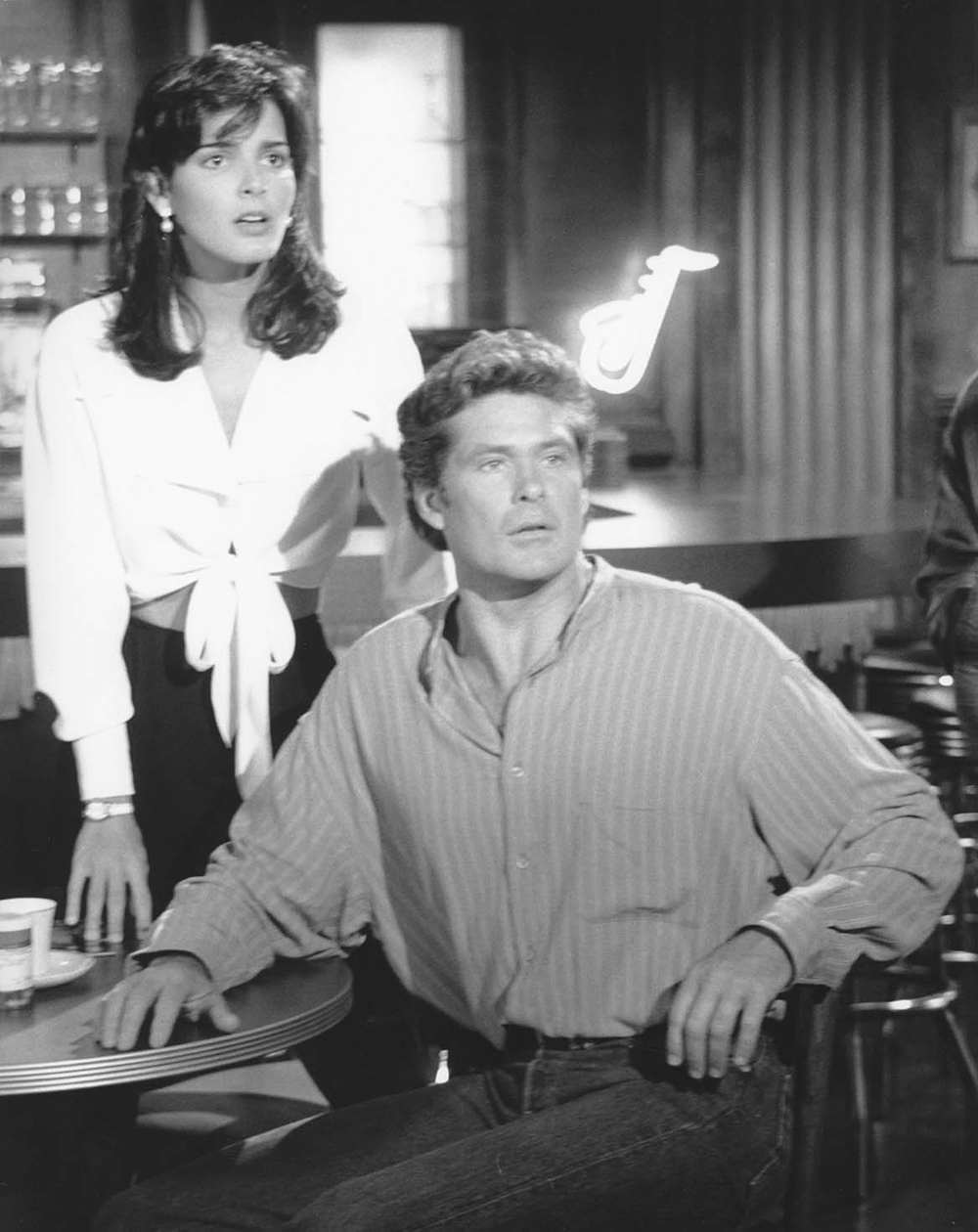 Editorial use only. No book publishingMandatory Credit: Photo by Fremantle Media/Shutterstock (834546ks)'Baywatch Nights' - Angie Harmon, David Hasselhoff.Fremantle Archive