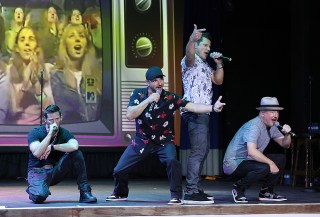 PROVIDENCIALES, TURKS AND CAICOS - AUGUST 31:  Jeff Timmons, Drew Lachey, Nick Lachey and Justin Jeffre perform on stage during the 98 Degrees Ultimate Throwback Concert at Beaches Turks & Caicos Resort Villages & Spa on August 31, 2022 in Providenciales, Turks and Caicos.  (Photo by Alexander Tamargo/Getty Images for Beaches Resorts) *** Local Caption *** Jeff Timmons;Drew Lachey;Nick Lachey;Justin Jeffre