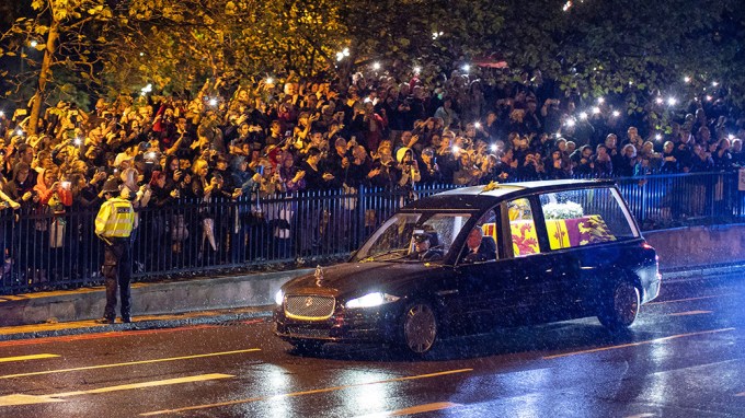 Queen Elizabeth II’s coffin at Hyde Park Corner