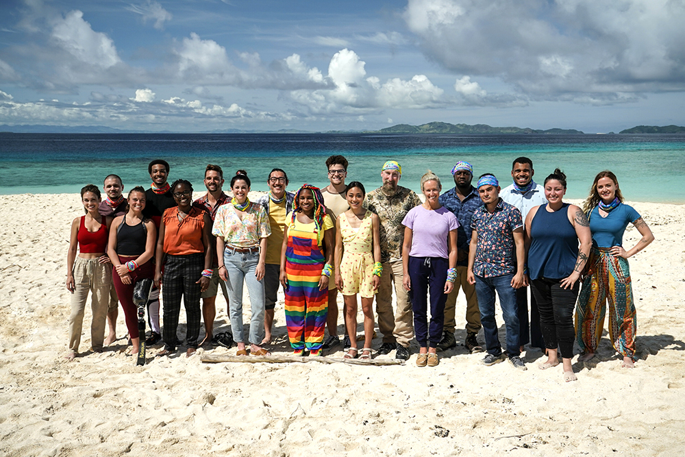 Cast from SURVIVOR Season 43. Pictured (L-R): Justine Brennan, Jesse Lopez, Noelle Lambert, Dwight Moore, Nneka Ejere, Cody Assenmacher, Elisabeth "Elie" Scott, Owen Knight, Morriah Young, Sami Layadi, Jeanine Zheng, Mike 'Gabler' Gabler, Lindsay Carmine, James Jones, Geo Bustamante, Ryan Medrano, Karla Cruz Godoy and Cassidy Clark. -- Photo: Robert Voets/CBS ©2022 CBS Broadcasting, Inc. All Rights Reserved.