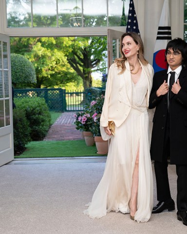 Actor Angelina Jolie and her son Maddox Jolie-Pitt arrive to attend a state dinner in honor of South Korean President Yoon Suk Yeol and South Korean First Lady Kim Keon Hee hosted by US President Joe Biden and First Lady Jill Biden at the White House in Washington, DC, USA, 26 April 2023.
USA South Korea State Dinner, Washington - 26 Apr 2023