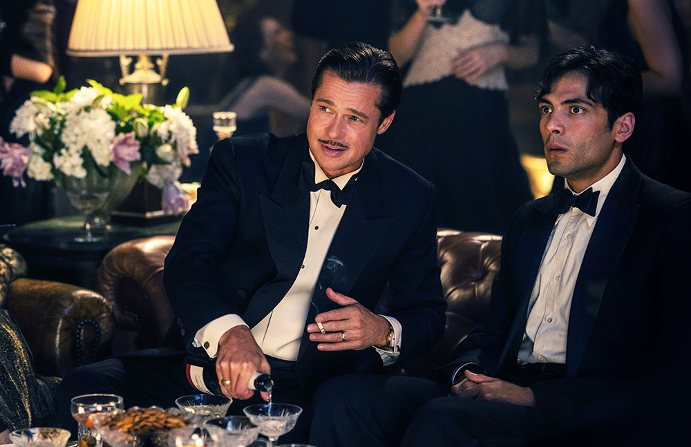 Brad Pitt plays Jack Conrad and Diego Calva plays Manny Torres in Babylon from Paramount Pictures.