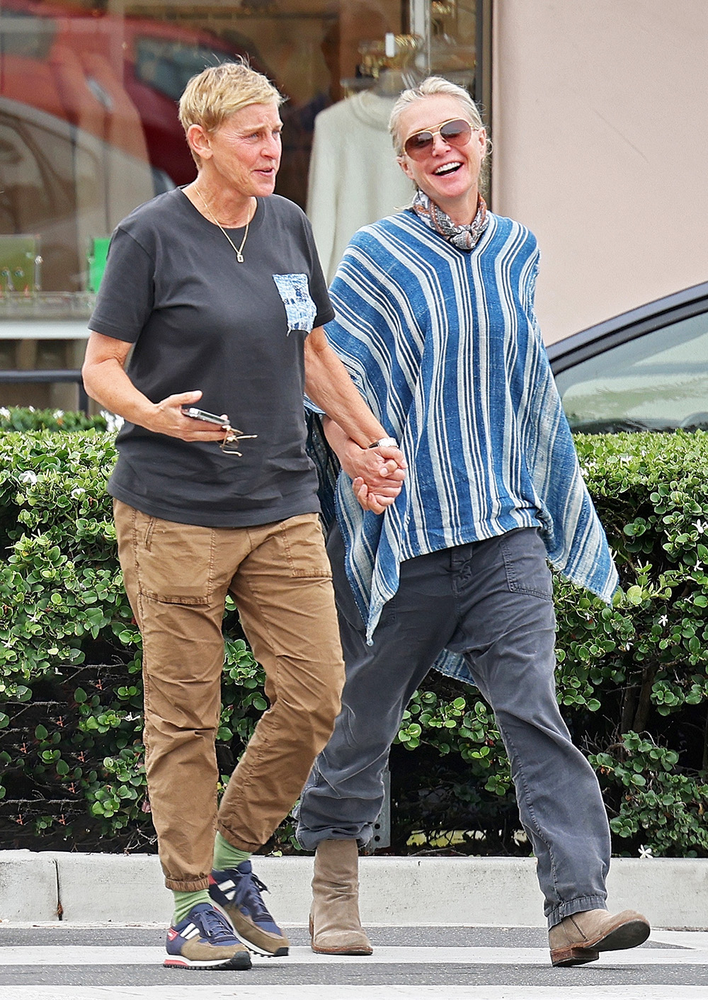 Santa Barbara, CA  - *EXCLUSIVE*  - Comedian Ellen Degeneres and actress Portia De Rossi can't contain their laughter as the happy couple pack on the PDA during a Santa Barbara stroll.Pictured: Ellen Degeneres, Portia De RossiBACKGRID USA 15 OCTOBER 2022 USA: +1 310 798 9111 / usasales@backgrid.comUK: +44 208 344 2007 / uksales@backgrid.com*UK Clients - Pictures Containing ChildrenPlease Pixelate Face Prior To Publication*