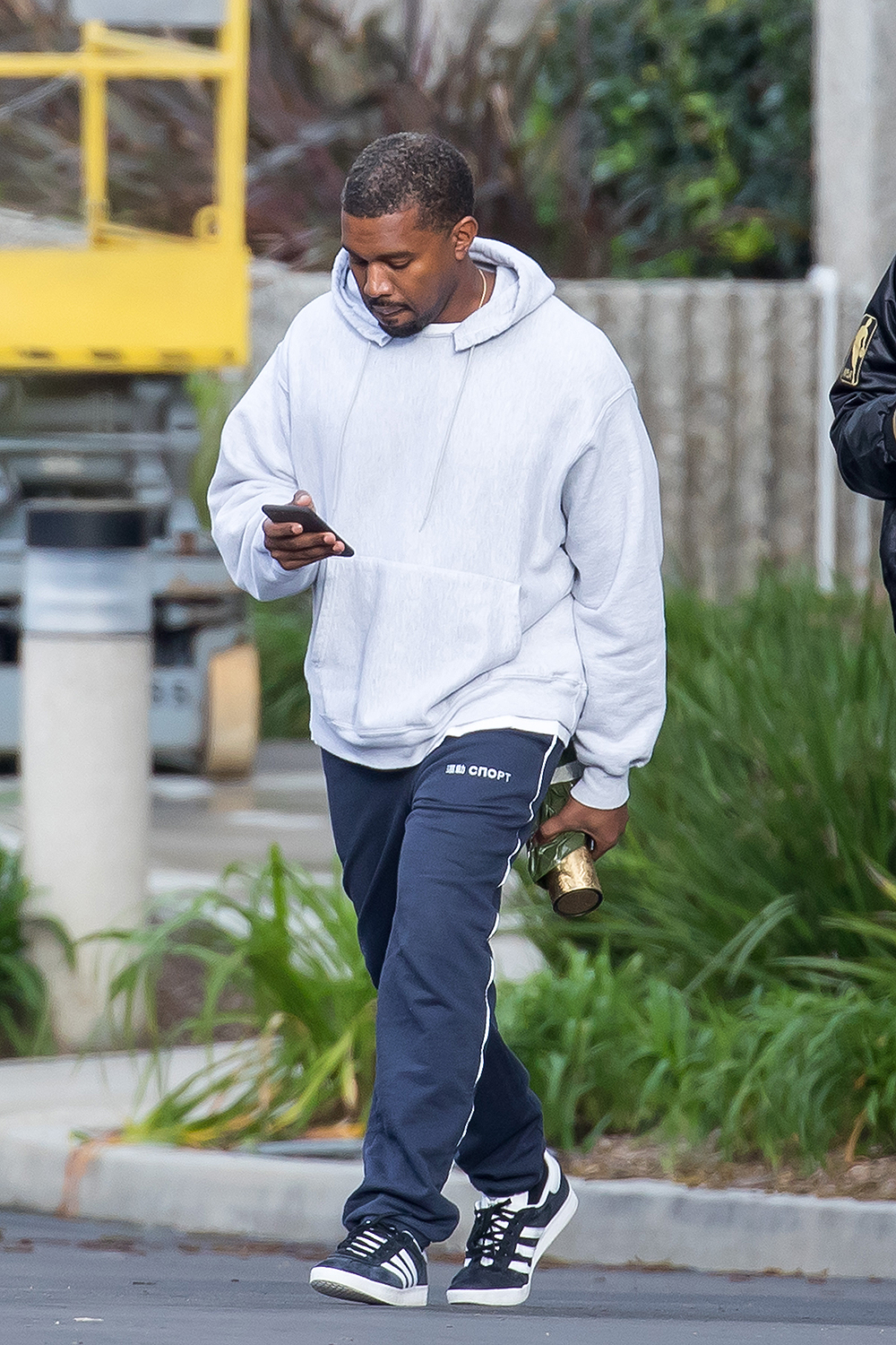 Kanye West seen leaving an office building in Los Angeles, CA