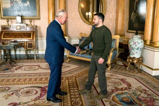 Britain's King Charles III holds an audience with Ukrainian President Volodymyr Zelenskyy, right, at Buckingham Palace, London, . It is the first visit to the UK by the Ukraine President since the war began nearly a year ago
Ukraine, London, United Kingdom - 08 Feb 2023