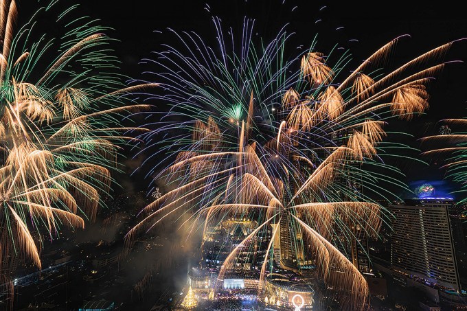 New Year Celebration over the Chao Phraya river in Bangkok, Thailand.- 31 Dec 2022