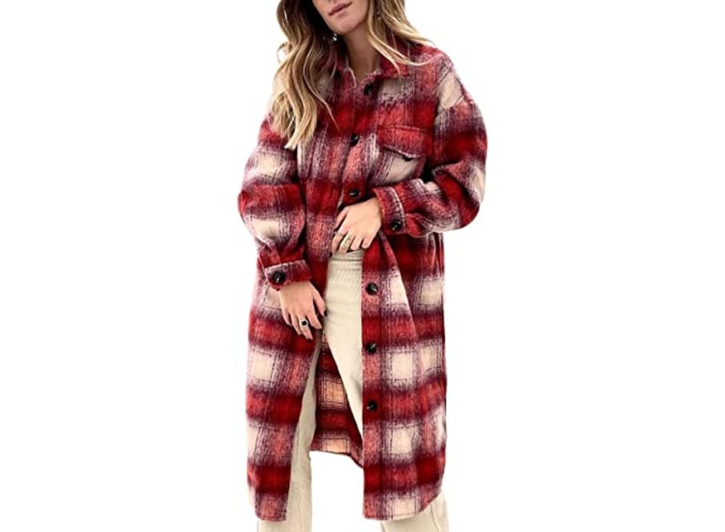 Long Flannel Plaid Coat