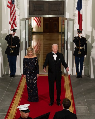 United States President Joe Biden and first lady Dr. Jill Biden welcome President Emmanuel Macron and Brigitte Macron of France to a State Dinner, in their honor, on the North Portico of the White House, in Washington, DC on Thursday, December 1, 2022
Credit: Cliff Owen / Pool via CNP

Pictured: Joe Biden,Jill Biden,Emmanuel Macron
Ref: SPL5507281 011222 NON-EXCLUSIVE
Picture by: Ron Sachs/CNP / SplashNews.com

Splash News and Pictures
USA: +1 310-525-5808
London: +44 (0)20 8126 1009
Berlin: +49 175 3764 166
photodesk@splashnews.com

World Rights, No France Rights