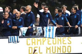 Coach Lionel Scaloni waves upon the arrival of the Argentine soccer team that won the World Cup to the training grounds where they will spend the night after landing at Ezeiza airport on the outskirts of Buenos Aires, Argentina
Wcup Soccer, Buenos Aires, Argentina - 20 Dec 2022