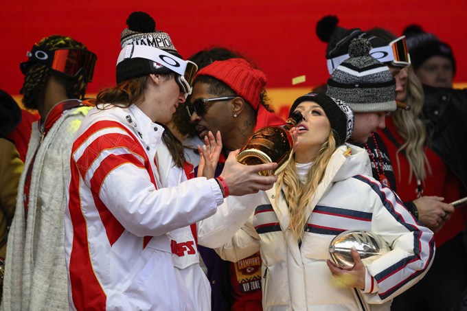 Tommy Townsend and Brittany Mahomes Share Champagne