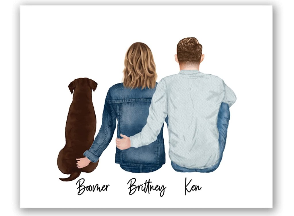 Personalized Couple & Dog Art Print