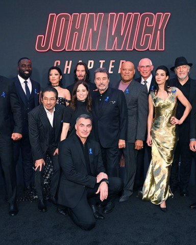 Marko Zaror, Scott Adkins, Shamier Anderson, Rina Sawayama, Hiroyuki Sanada, Keanu Reeves, Executive producer, Erica Lee, Producer, Chad Stahelski, Director/Producer, Ian McShane, Laurence Fishburne, Joe Drake, Natalia Tena, Clancy Brown, David Leitch, Executive Producer, and Basil Iwanyk, Producer
Lionsgate's 'John Wick: Chapter 4' film premiere, Los Angeles, California, USA - 20 Mar 2023