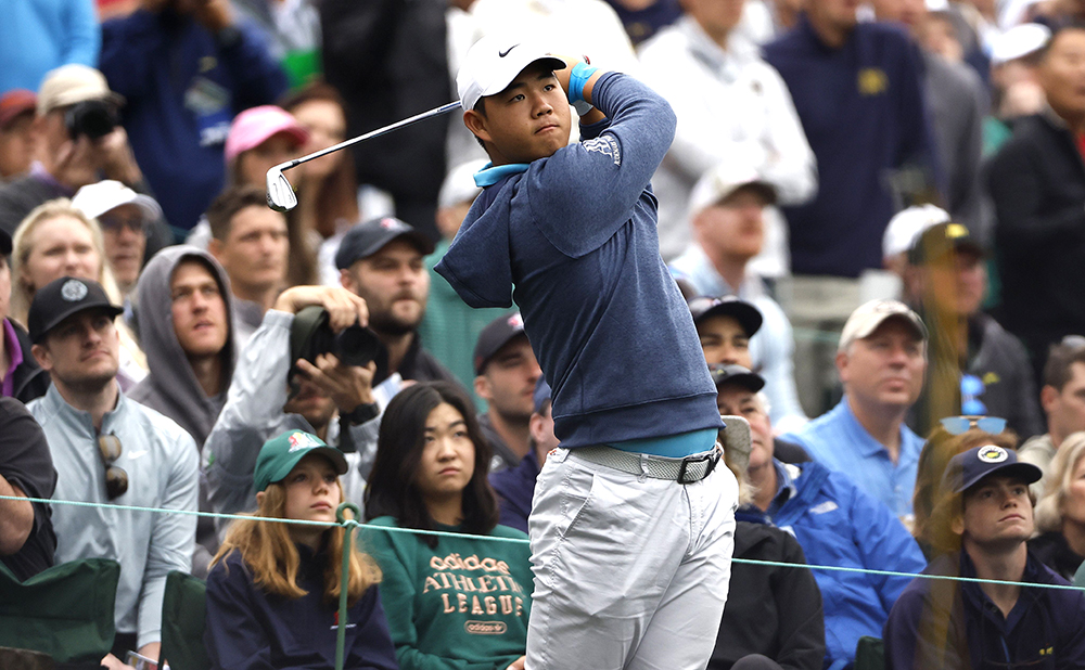 Tom Kim of South Korea hits his tee shot on the twelfth hole during the first practice round of the Masters Tournament at the Augusta National Golf Club in Augusta, Georgia, USA, 03 April 2023. The Augusta National Golf Club will hold the Masters Tournament from 06 April through 09 April 2023.
Masters - practice rounds, Augusta, USA - 03 Apr 2023