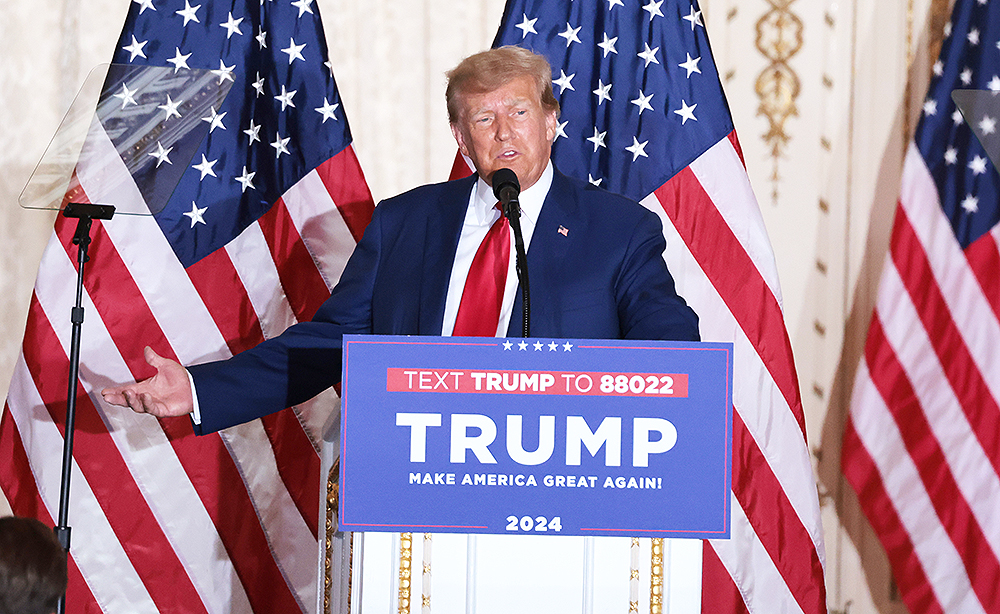 Former President Donald Trump Talks To The Media at Mar-a-Lago Palm Beach, Florida, United States - 04 Apr 2023