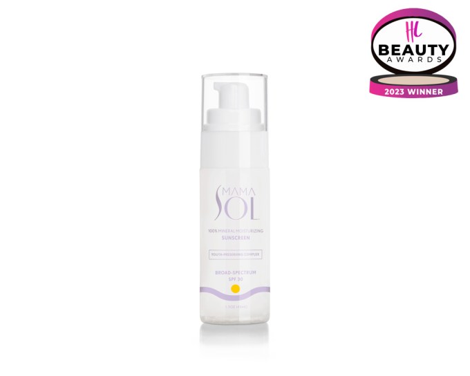 BEST SPF – Mama Sol 100% Mineral Moisturizing Sunscreen, $44, shopmamasol.com