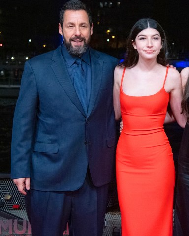 Adam Sandler, Sunny Sandler, Sadie Madison Sandler, guest and Jackie Sandler attending the Murder Mystery 2 Premiere on March 16, 2023.Murder Mystery 2 Premiere, Paris, France - 16 Mar 2023