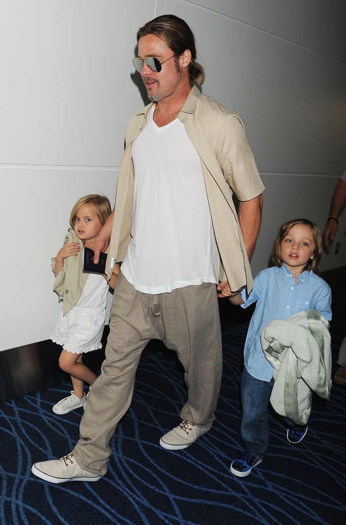 Brad Pitt & Twins In Tokyo