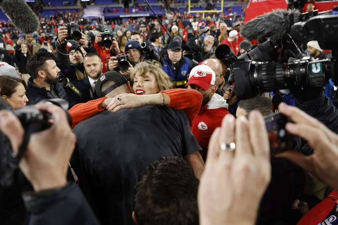 Taylor Swift and Travis Kelce Hug