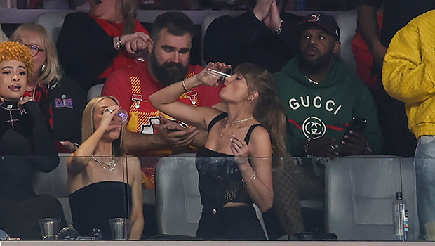 Taylor Swift seen drinking a beer at Super Bowl LVIII