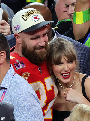 Travis Kelce and Taylor Swift at the 2024 Super Bowl