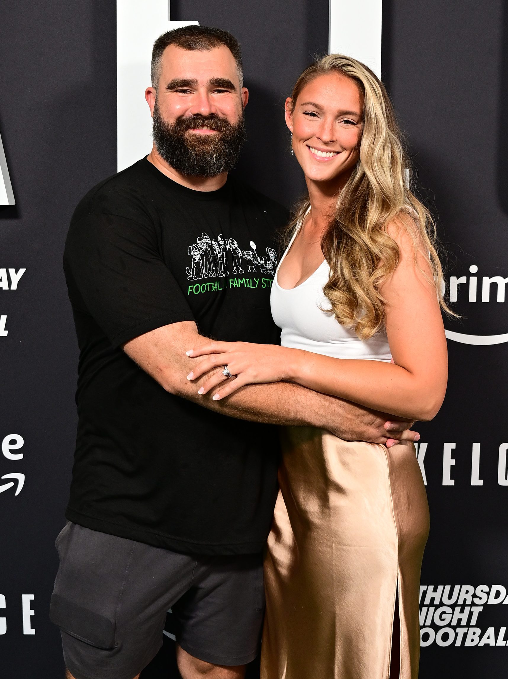 PHILADELPHIA, PENNSYLVANIA - SEPTEMBER 08: (L-R) Jason Kelce and Kylie Kelce attend Thursday Night Football Presents The World Premiere of "Kelce" on September 08, 2023 in Philadelphia, Pennsylvania. (Photo by Lisa Lake/Getty Images for Prime Video)