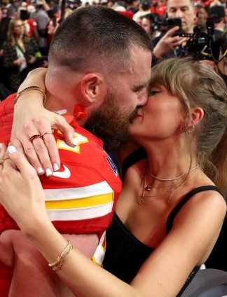 Travis Kelce and Taylor Swift at the 2024 Super Bowl