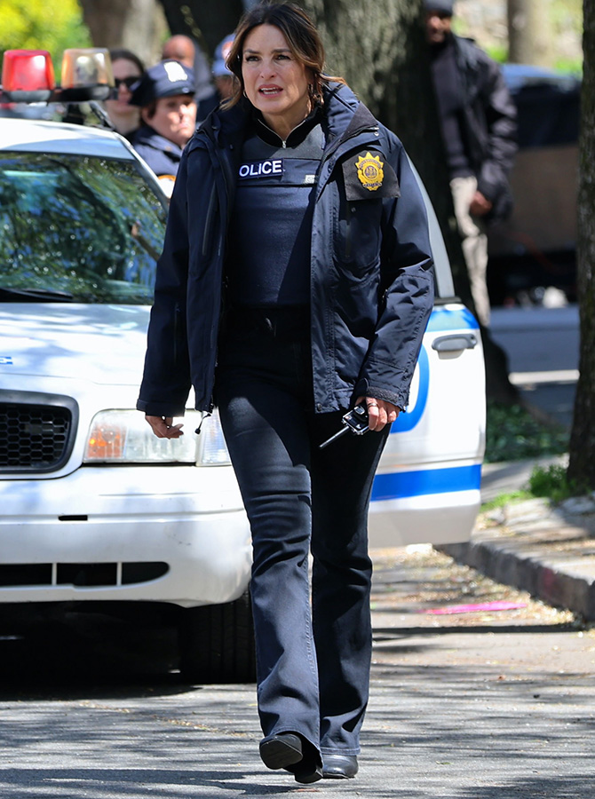 Mariska Hargitay on the set of Law and Order
