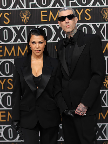 Los Angeles, CA - January 15: (L-R) Kourtney Kardashian and Travis Barker arriving at the 75th Primetime Emmy Awards at the Peacock Theater in Los Angeles, CA, Monday, Jan. 15, 2024. (Jay L. Clendenin / Los Angeles Times via Getty Images)