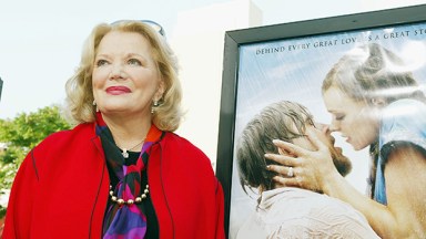 Gena Rowlands in front of a Notebook billboard