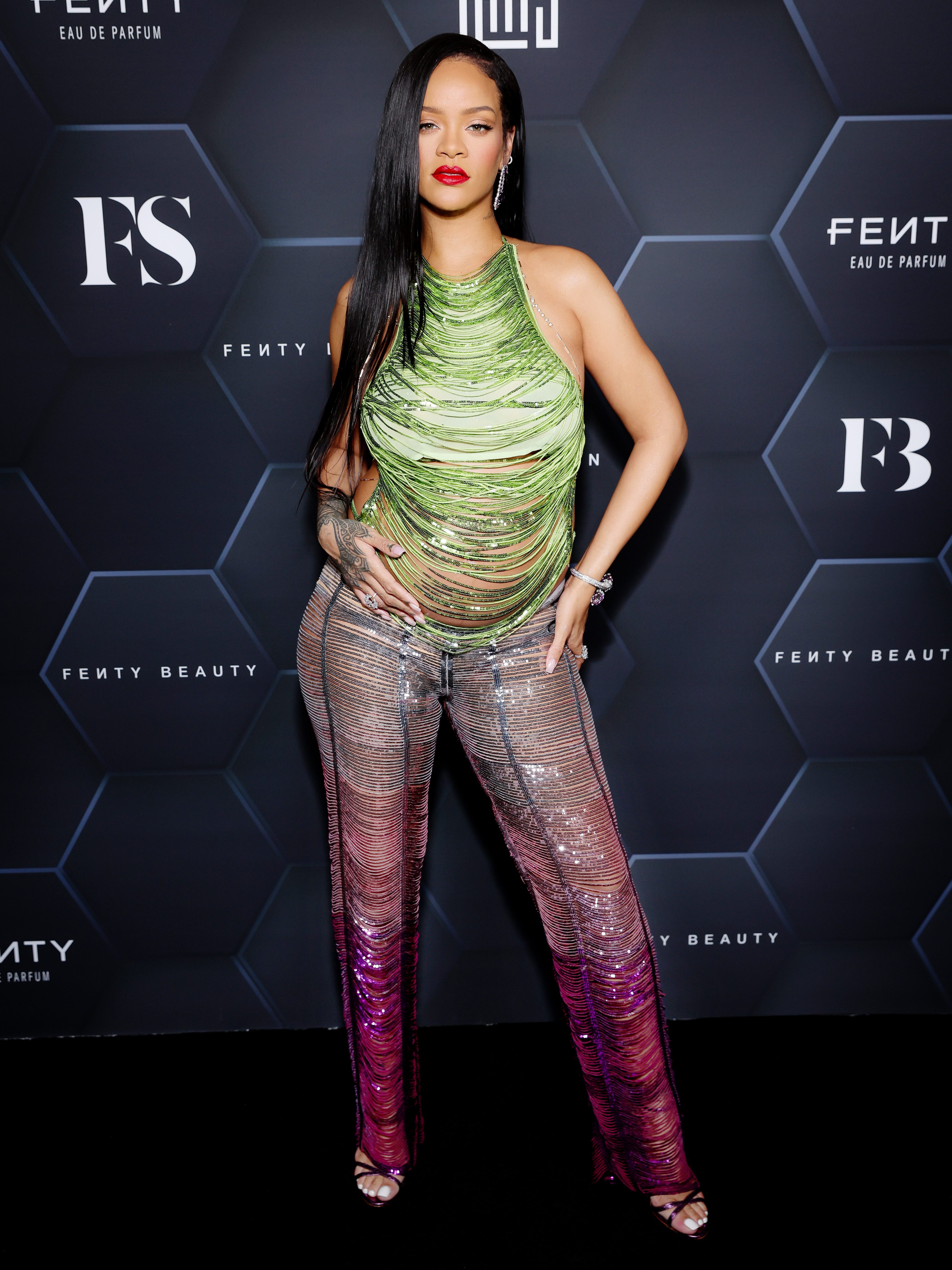 LOS ANGELES, CALIFORNIA - FEBRUARY 11: Rihanna celebrates Fenty Beauty & Fenty Skin at Goya Studios on February 11, 2022 in Los Angeles, California. (Photo by Rich Fury/Getty Images for Fenty Beauty & Fenty Skin)