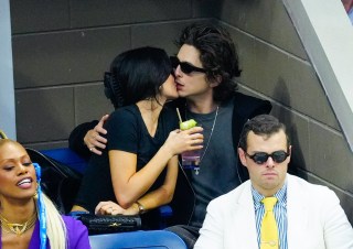 NEW YORK, NEW YORK - SEPTEMBER 10:  Kylie Jenner and Timothée Chalamet are seen at the Final game with Novak Djokovic vs. Daniil Medvedev at the 2023 US Open Tennis Championships on September 10, 2023 in New York City. (Photo by Gotham/GC Images)