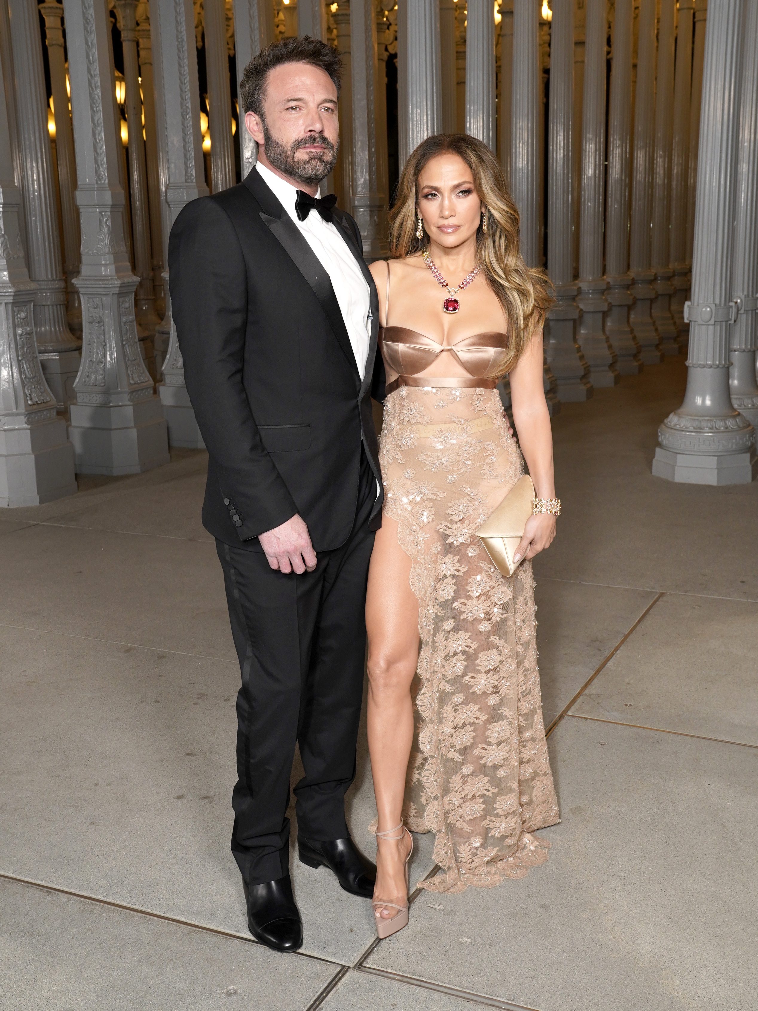LOS ANGELES, CALIFORNIA - NOVEMBER 04: (L-R) Ben Affleck, wearing Gucci, and Jennifer Lopez, wearing Gucci, attend the 2023 LACMA Art+Film Gala, Presented By Gucci at Los Angeles County Museum of Art on November 04, 2023 in Los Angeles, California. (Photo by Presley Ann/Getty Images for LACMA)