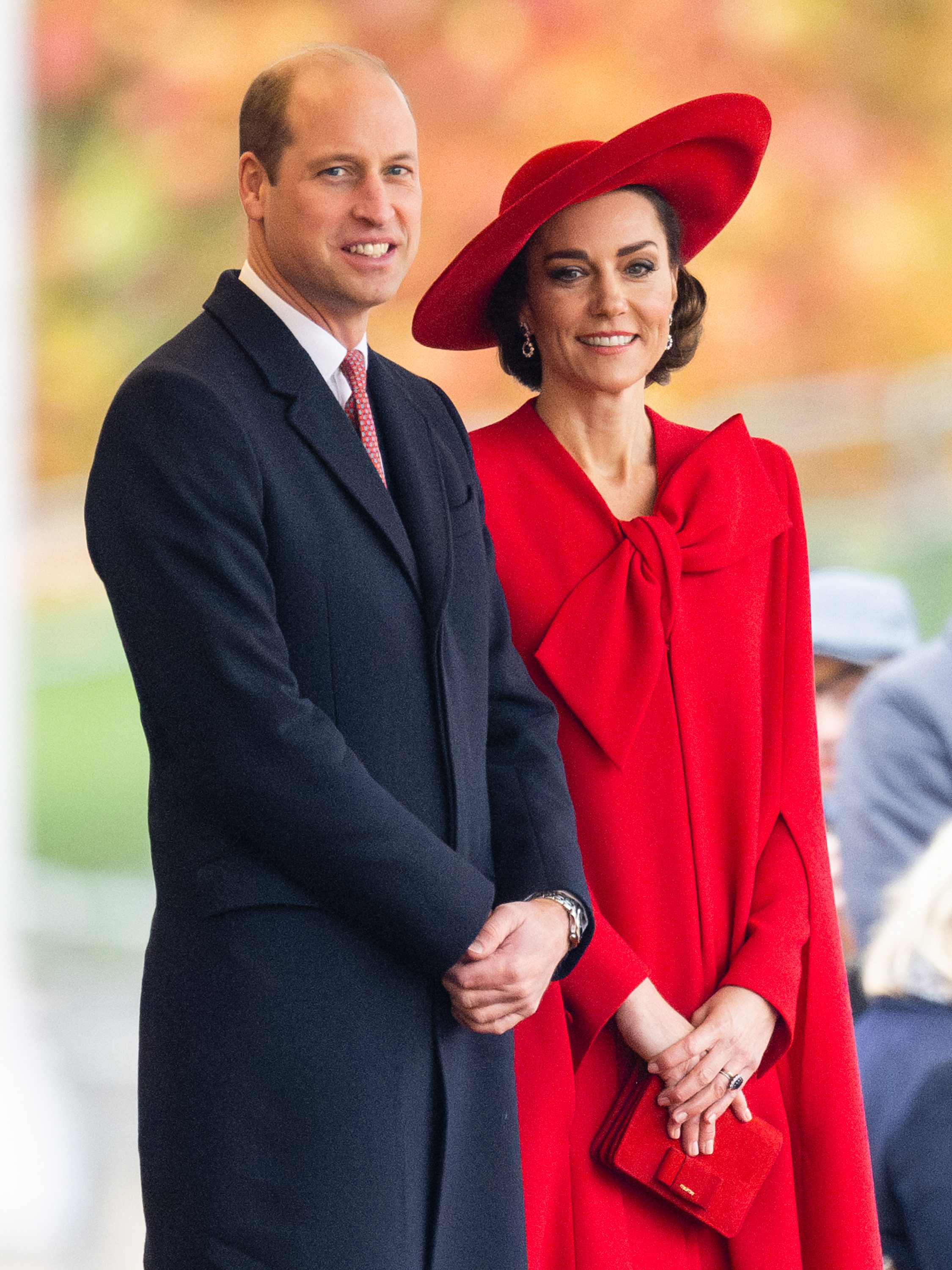 LONDON, ENGLAND - NOVEMBER 21: Prince William, Prince of Wales and Catherine, Princess of Wales attend a ceremonial welcome for The President and the First Lady of the Republic of Korea at Horse Guards Parade on November 21, 2023 in London, England. King Charles is hosting Korean President Yoon Suk Yeol and his wife Kim Keon Hee on a state visit from November 21-23. It is the second incoming state visit hosted by the King during his reign.  (Photo by Samir Hussein/WireImage)