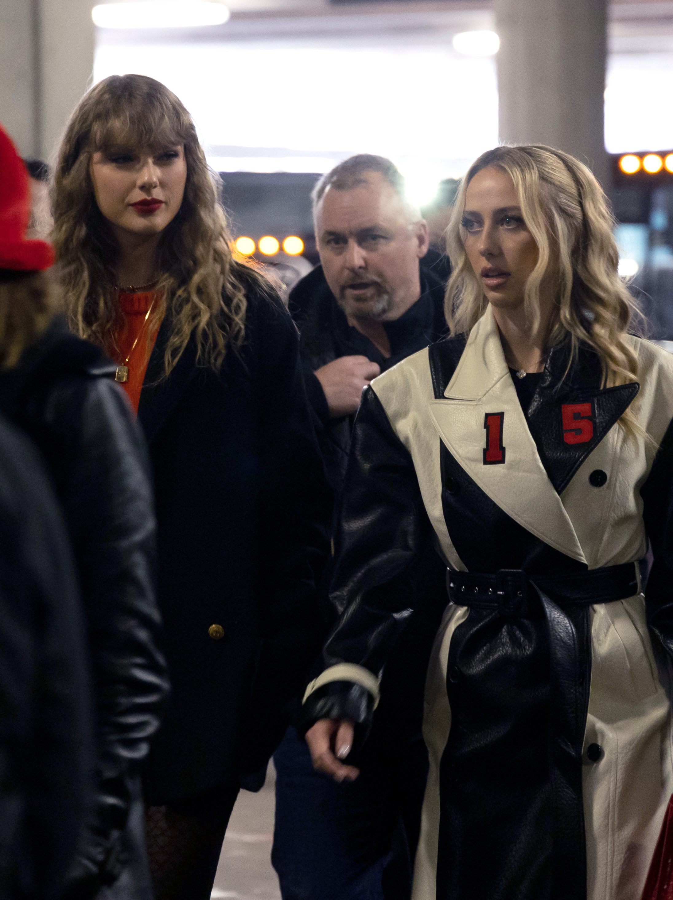 BALTIMORE, MARYLAND - JANUARY 28: Taylor Swift and Brittany Mahomes arrive prior to an NFL AFC Championship football game between the Kansas City Chiefs and Baltimore Ravens at M&T Bank Stadium on January 28, 2024 in Baltimore, Maryland. (Photo by Kara Durrette/Getty Images)