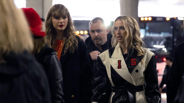 BALTIMORE, MARYLAND - JANUARY 28: Taylor Swift and Brittany Mahomes arrive prior to an NFL AFC Championship football game between the Kansas City Chiefs and Baltimore Ravens at M&T Bank Stadium on January 28, 2024 in Baltimore, Maryland. (Photo by Kara Durrette/Getty Images)