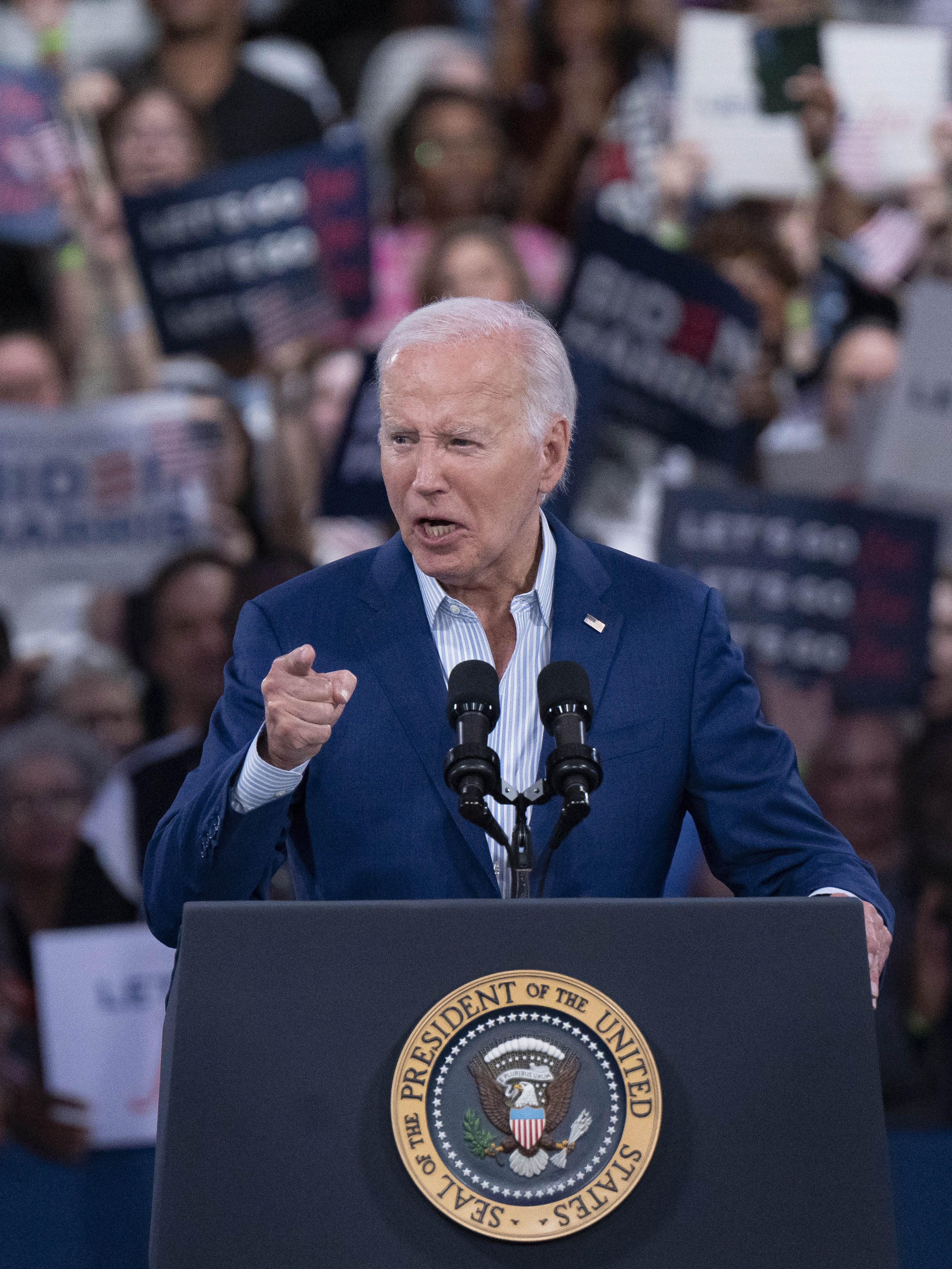 RALEIGH, NORTH CAROLINA - JUNE 28: U.S. President Joe Biden speaks at a post-debate campaign rally on June 28, 2024 in Raleigh, North Carolina. Last night President Biden and Republican presidential candidate, former U.S. President Donald Trump faced off in the first presidential debate of the 2024 campaign. (Photo by Allison Joyce/Getty Images)