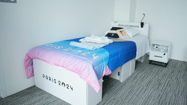 23 July 2024, France, Paris: Before the Summer Olympics, Paris 2024 Olympics, view of a bed in the German accommodation in the Olympic Village for athletes. Photo: Michael Kappeler/dpa (Photo by Michael Kappeler/picture alliance via Getty Images)