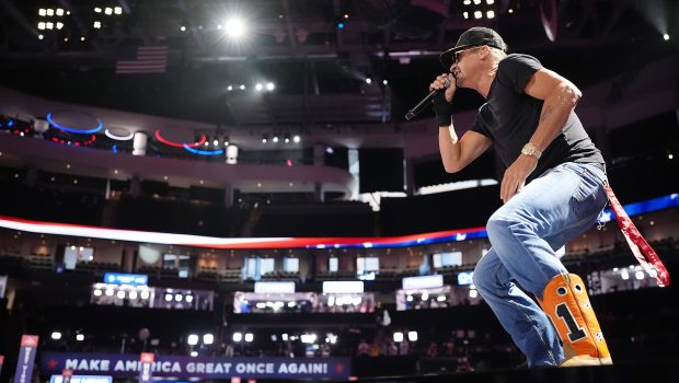 MILWAUKEE, WISCONSIN - JULY 18: Musician Kid Rock practices during preparations for the fourth day of the Republican National Convention at the Fiserv Forum on July 18, 2024 in Milwaukee, Wisconsin. Delegates, politicians, and the Republican faithful are in Milwaukee for the annual convention, concluding with former President Donald Trump accepting his party's presidential nomination. The RNC takes place from July 15-18. (Photo by Andrew Harnik/Getty Images)