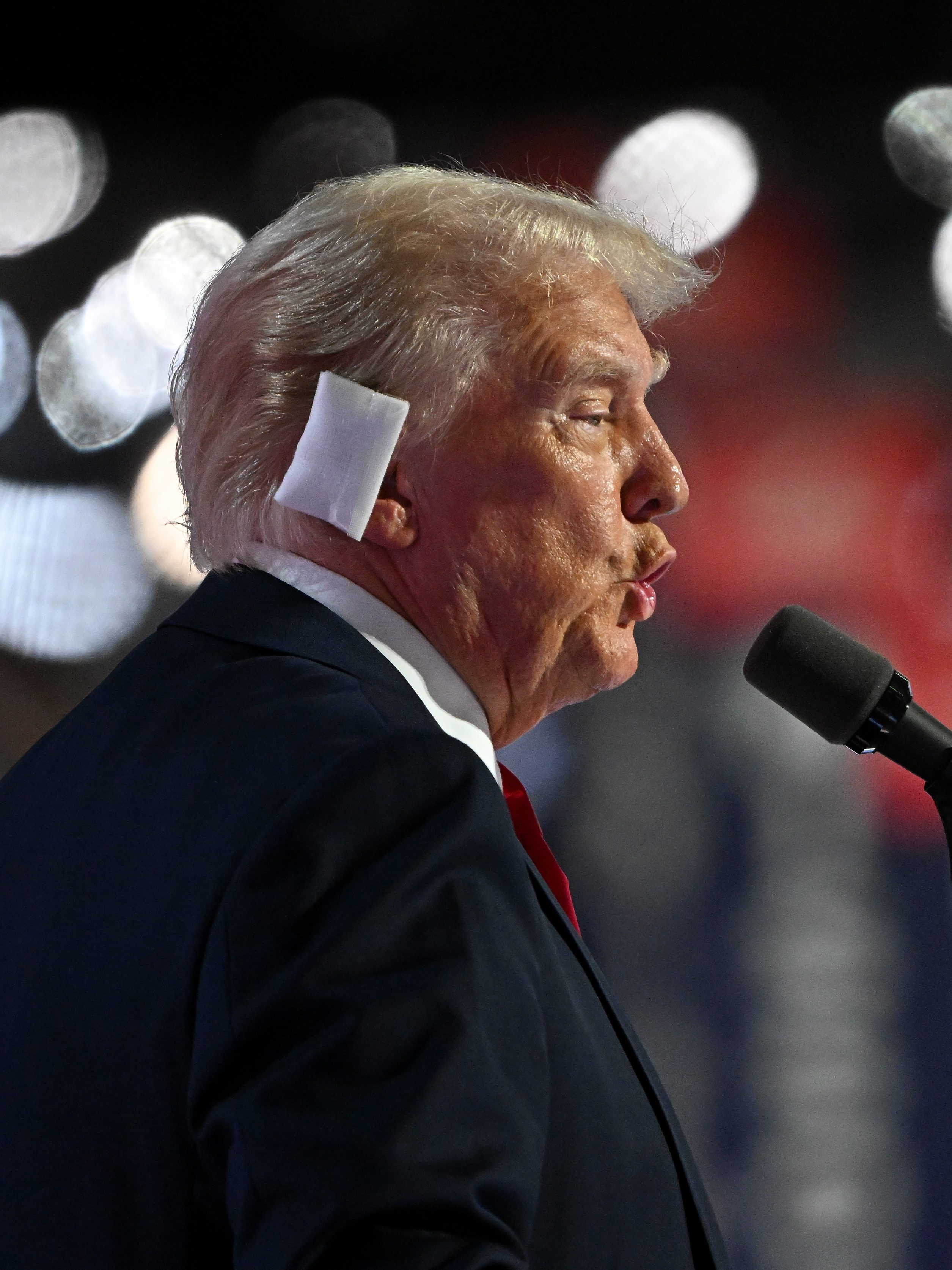 MILWAUKEE, WISCONSIN - JULY 18: Republican presidential nominee, former U.S. President Donald Trump speaks after officially accepting the Republican presidential nomination on stage on the fourth day of the Republican National Convention at the Fiserv Forum on July 18, 2024 in Milwaukee, Wisconsin. Delegates, politicians, and the Republican faithful are in Milwaukee for the annual convention, concluding with former President Donald Trump accepting his party's presidential nomination. The RNC takes place from July 15-18. (Photo by Leon Neal/Getty Images)