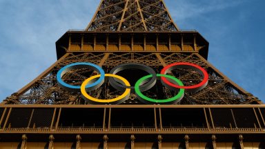 PARIS, FRANCE - JULY 20: A general view of the Eiffel Tower at as the Olympic Rings are displayed during previews ahead of the Paris 2024 Olympic Gameson July 20, 2024 in Paris, France. (Photo by David Ramos/Getty Images)