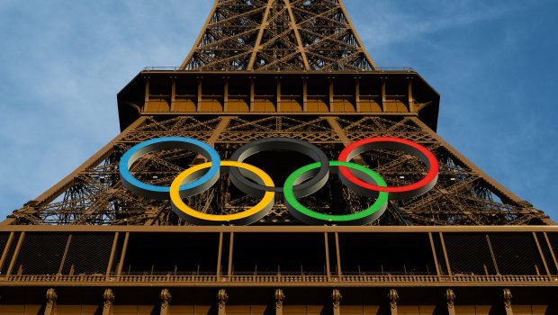 PARIS, FRANCE - JULY 20: A general view of the Eiffel Tower at as the Olympic Rings are displayed during previews ahead of the Paris 2024 Olympic Gameson July 20, 2024 in Paris, France. (Photo by David Ramos/Getty Images)