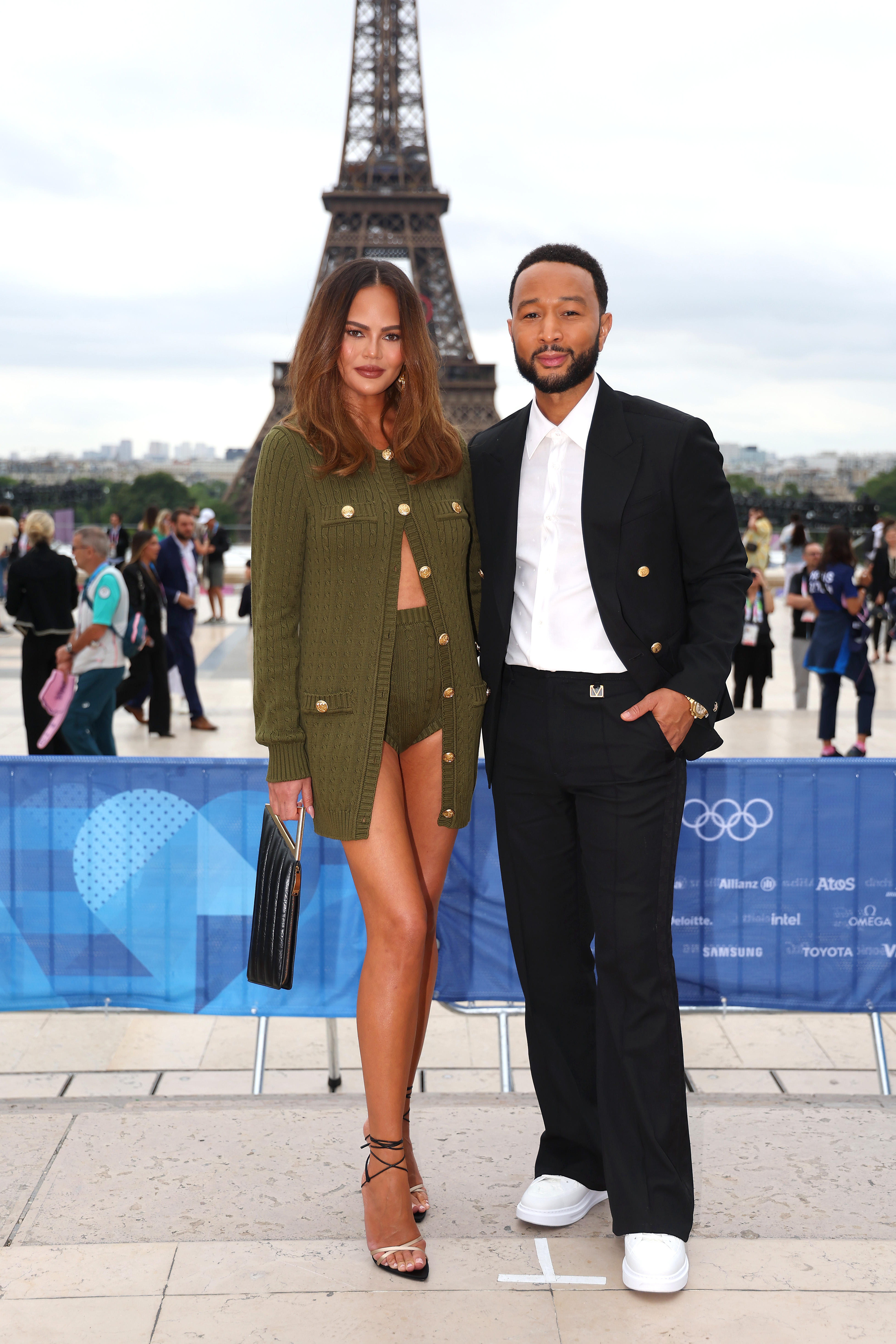 PARIS, FRANCE - JULY 26: Chrissy Teigen and John Legend attend the red carpet ahead of the opening ceremony of the Olympic Games Paris 2024 on July 26, 2024 in Paris, France. (Photo by Matthew Stockman/Getty Images)