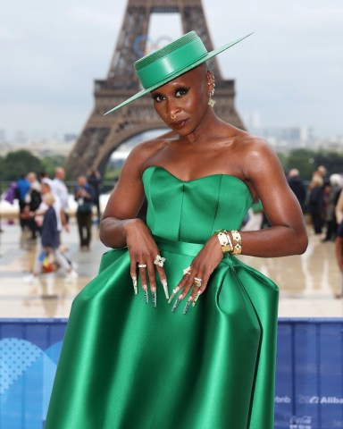 PARIS, FRANCE - JULY 26: Cynthia Erivo attends the red carpet ahead of the opening ceremony of the Olympic Games Paris 2024 on July 26, 2024 in Paris, France. (Photo by Matthew Stockman/Getty Images)