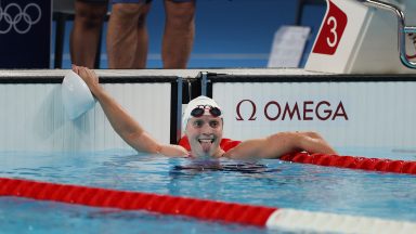 NANTERRE, FRANCE - JULY 30: Katie Ledecky of Team United States competes in the Women's 1500m Freestyle heats on day four of the Olympic Games Paris 2024 at Paris La Defense Arena on July 30, 2024 in Nanterre, France. (Photo by Ian MacNicol/Getty Images)