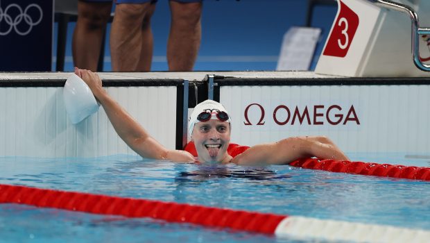 NANTERRE, FRANCE - JULY 30: Katie Ledecky of Team United States competes in the Women's 1500m Freestyle heats on day four of the Olympic Games Paris 2024 at Paris La Defense Arena on July 30, 2024 in Nanterre, France. (Photo by Ian MacNicol/Getty Images)