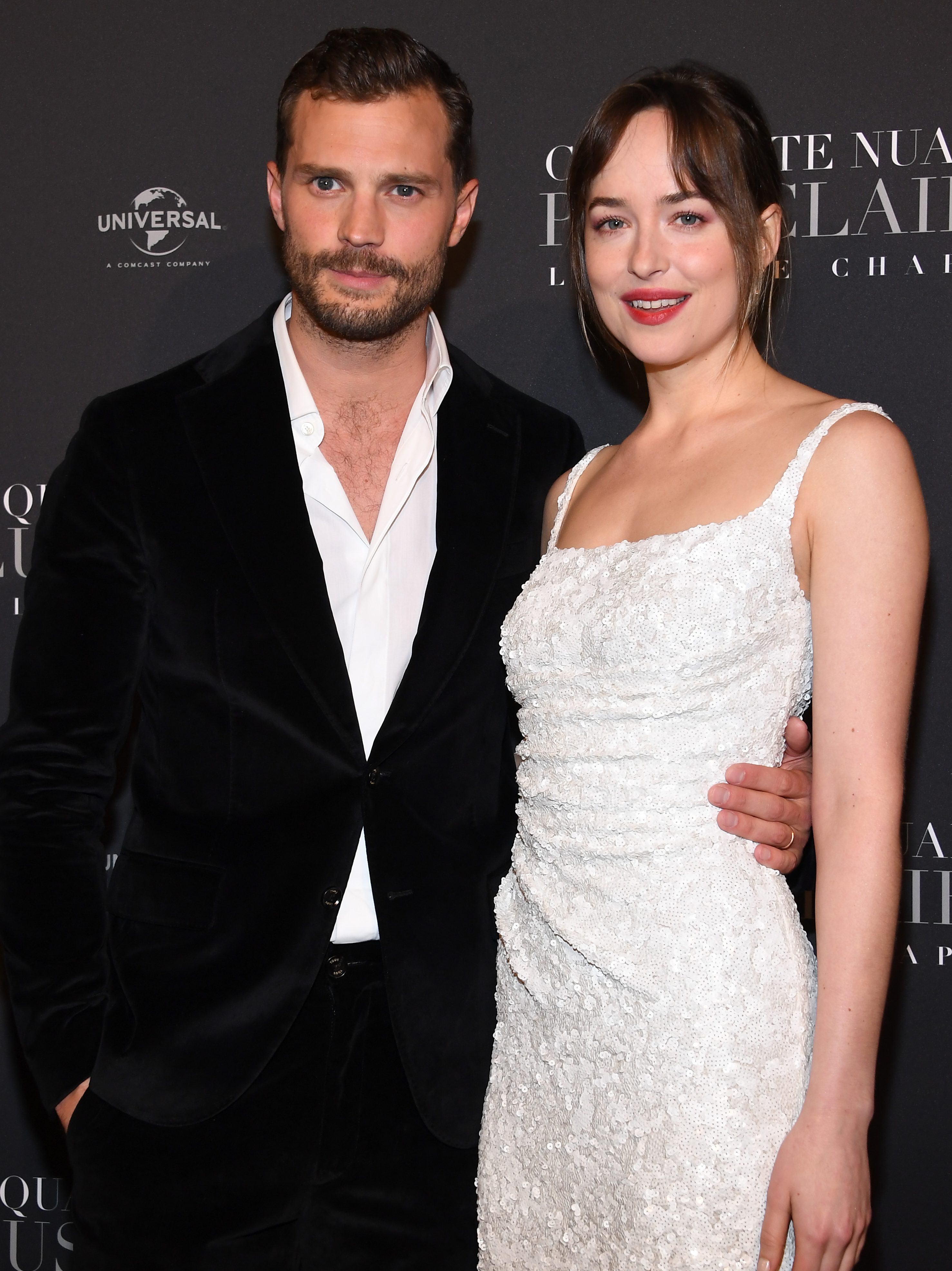 PARIS, FRANCE - FEBRUARY 06:  Jamie Dornan and Dakota Johnson attend "Fifty Shades Freed - 50 Nuances Plus Claires" Premiere at Salle Pleyel on February 6, 2018 in Paris, France.  (Photo by Pascal Le Segretain/Getty Images)